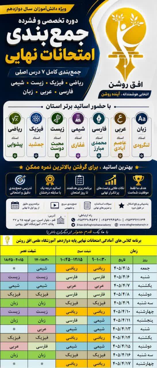 دوره جمع بندی امتحانات نهایی پایه دوازدهم